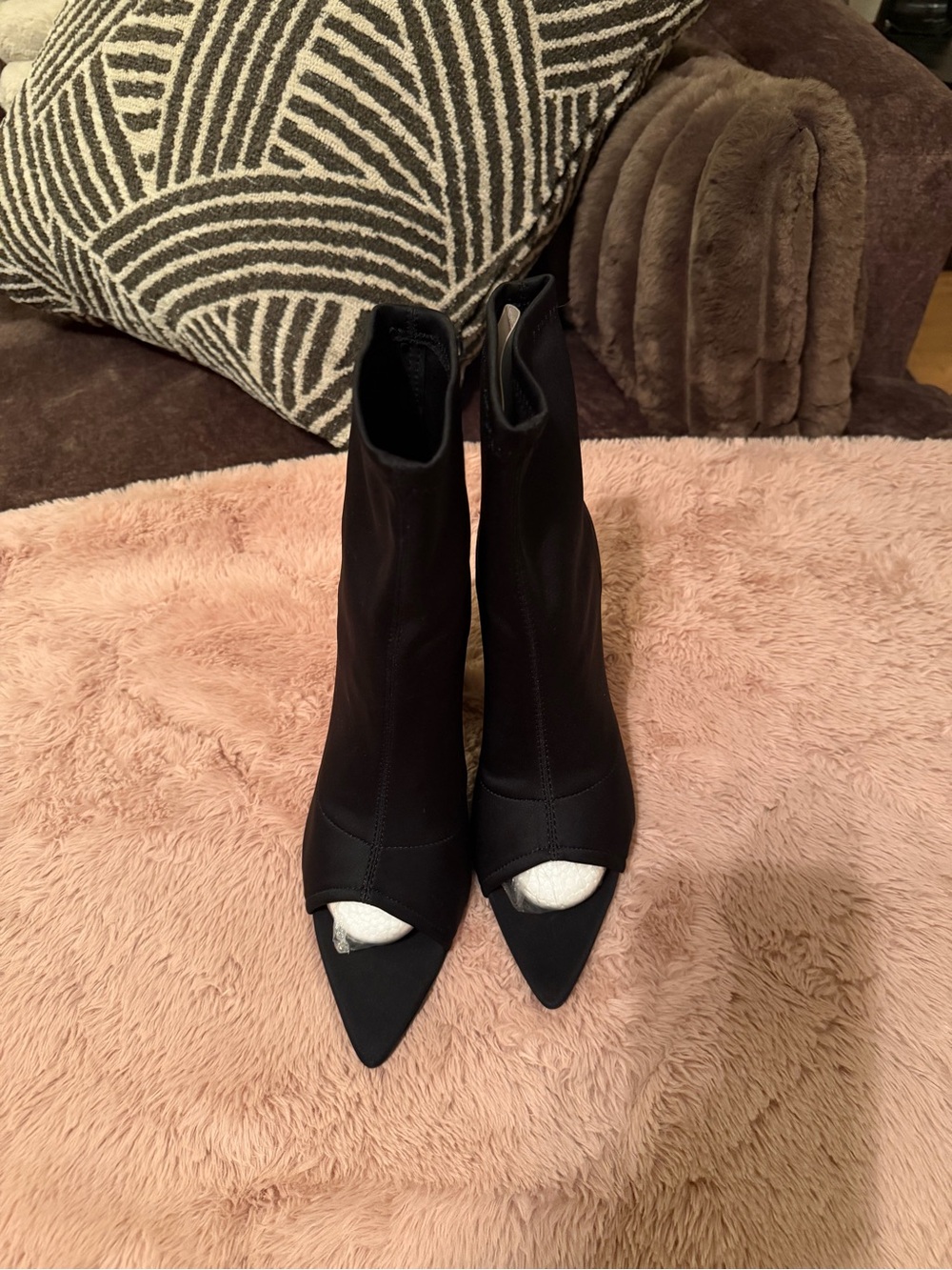 Black Pointed Toe Peep-Heel Women's Ankle Boots